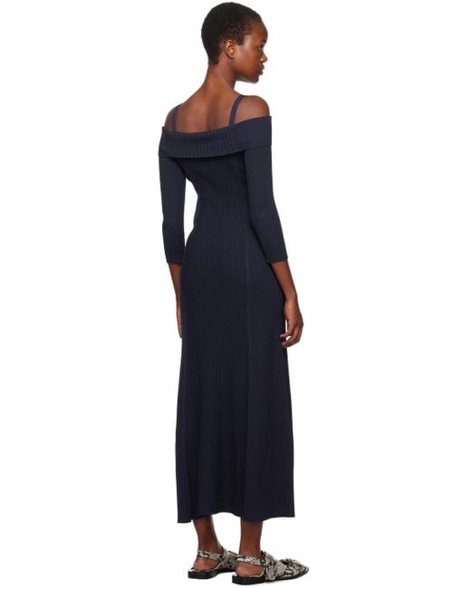 Ganni Black Navy Off-the-shoulder Maxi Dress