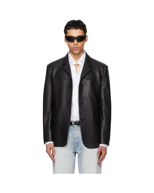 TONYWACK Black Vintage Lamb Leather Blazer for men