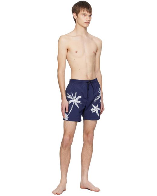 Boss Blue Navy Printed Swim Shorts for men
