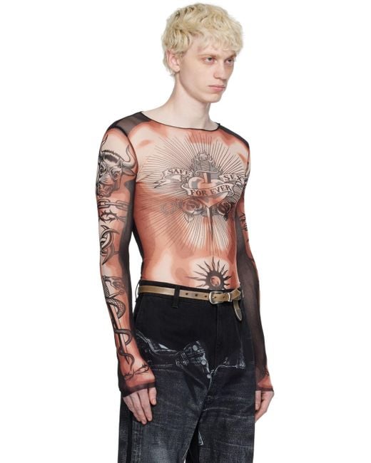 Jean Paul Gaultier Beige & Black Printed Long Sleeve T-shirt