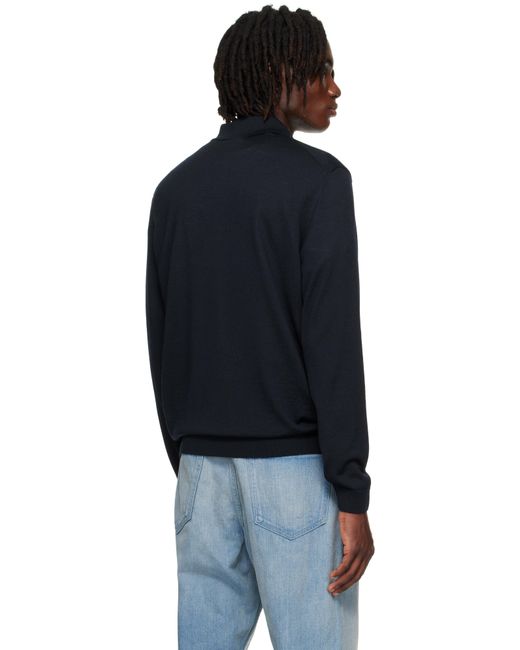 Polo À Manches Longues Bleu Marine En Laine Vierge Boss pour homme en coloris Black