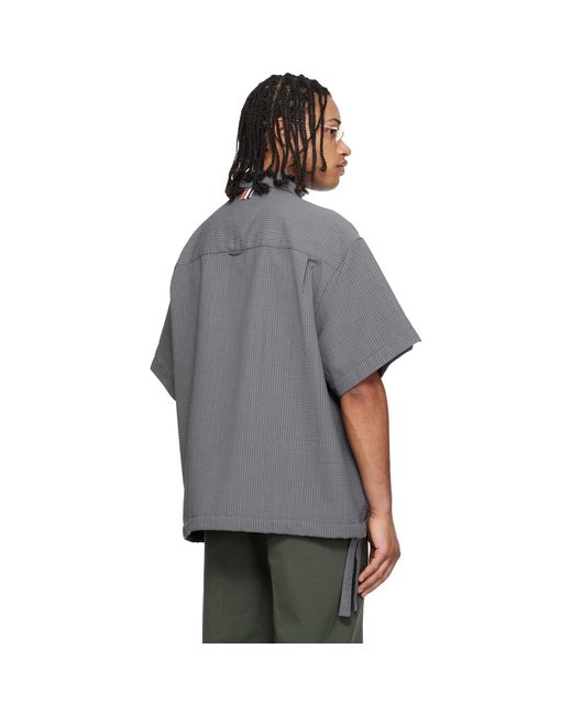 Thom Browne Gray S/S Track Shirt Flap Pockets Wool Shirt for men