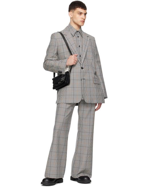 メンズ Marni グレー チェック テーラードジャケット Gray