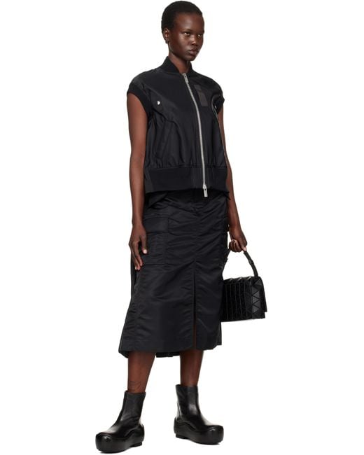 Sacai Black Nylon Twill Midi Skirt