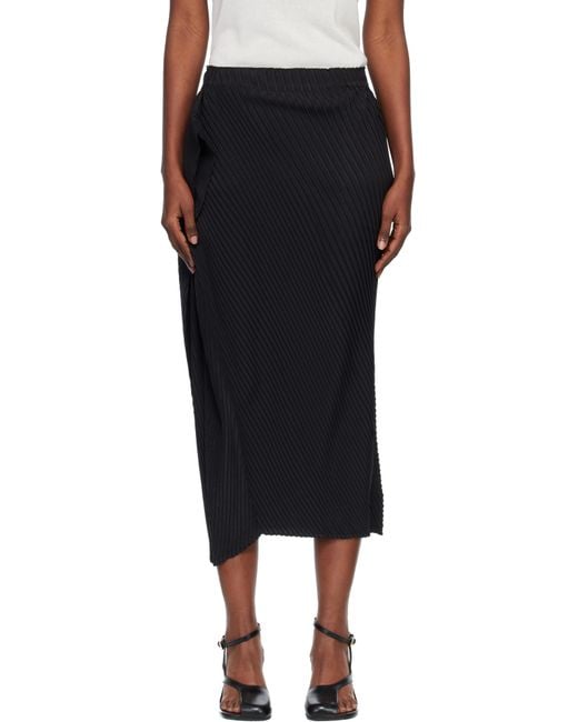 Issey Miyake Black Soft Fold Pleats Midi Skirt