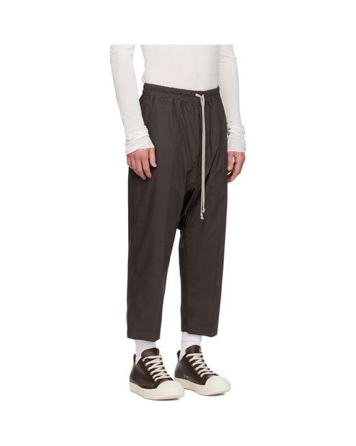 Rick Owens Black Temple Drawstring Cropped Trousers for men