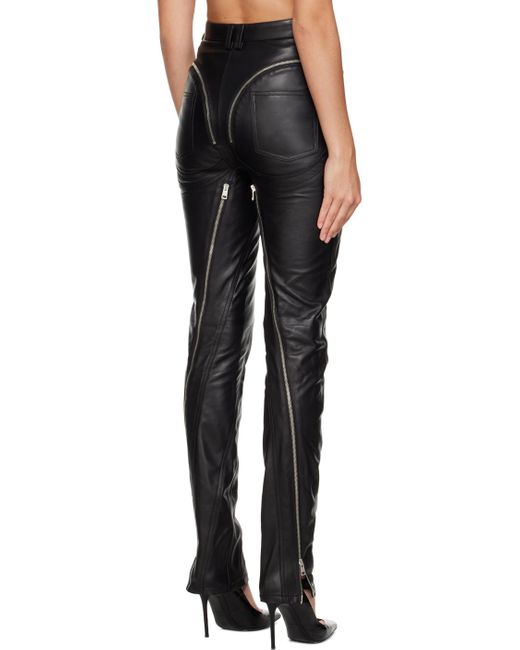Mugler Black Zip-embellished Leather Trousers
