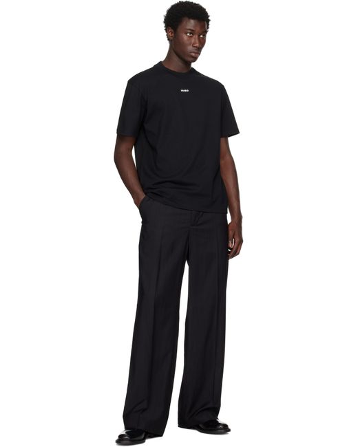 HUGO Black Relaxed-Fit Cotton Logo Print T-Shirt for men