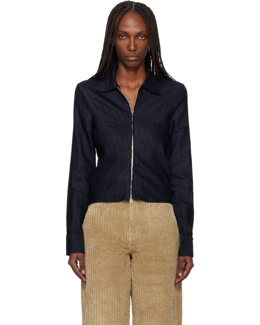 Our Legacy Women's Blue Slim Zip Shirt our legacy zip shirt