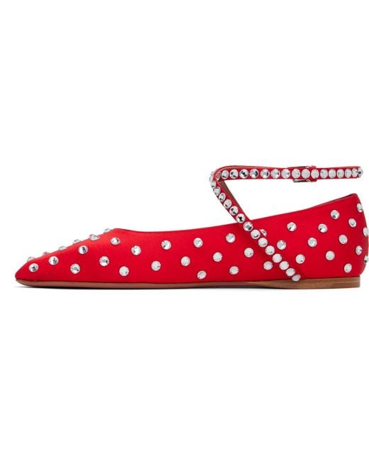 AMINA MUADDI Red Ane Crystal Lace Up Ballerina Flats