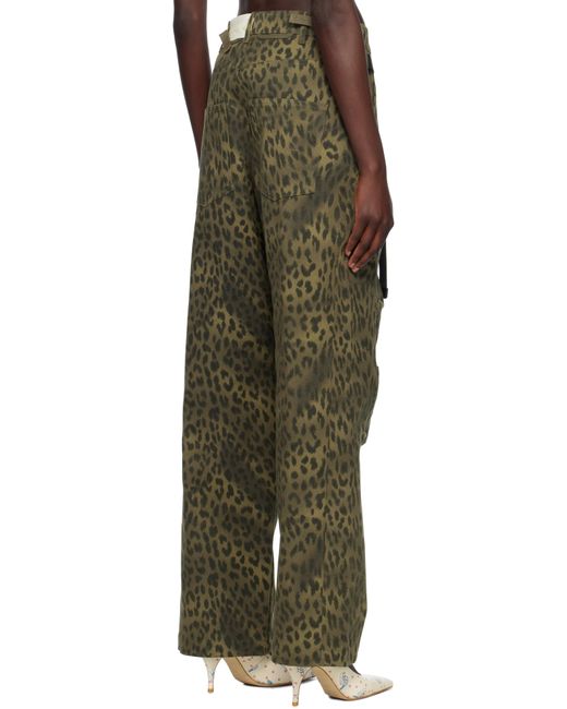 ANDERSSON BELL Green Khaki Leopard Cross-Over Wide Jeans