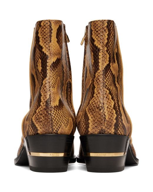 Amiri Brown Python Embossed Ryder Boots for men
