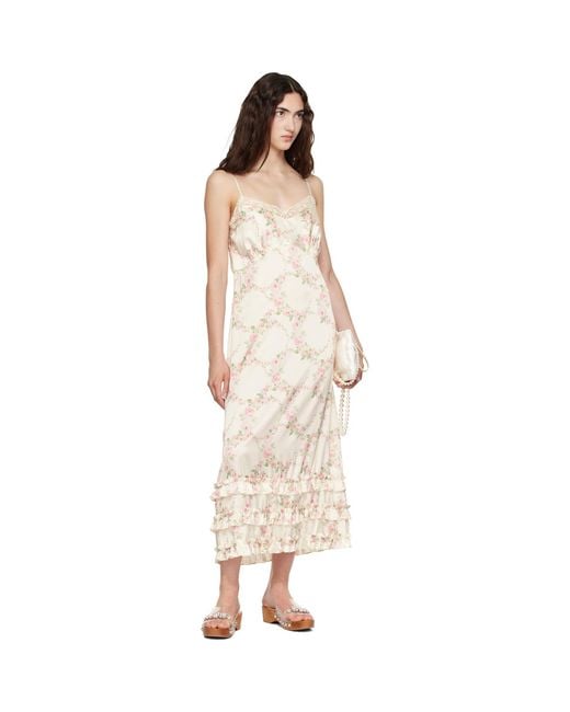 Simone Rocha Natural Off- Ruffle Frill Hem Slip Midi Dress