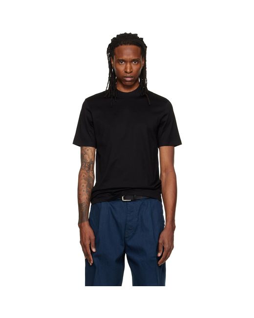 HUGO Black Stand Collar Slim-Fit Stretch Cotton T-Shirt for men