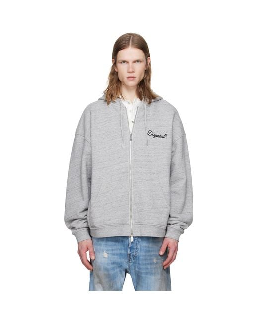 DSquared² Gray Signature Relax Fit Zipped Hoodie for men