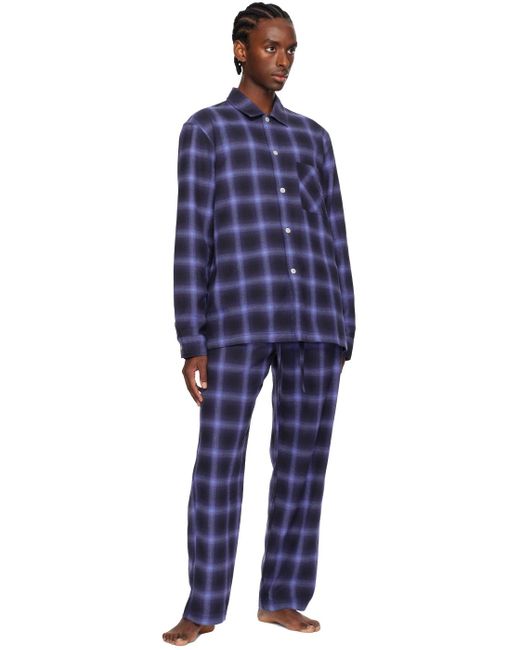 Pantalon de pyjama bleu marine à carreaux Tekla pour homme en coloris Blue