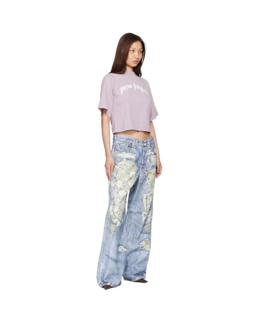 Palm Angels Purple Dripping Curved Logo Boxy T-Shirt