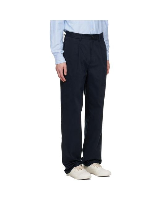 Noah NYC Blue Sanded Twill Pleated Trousers for men