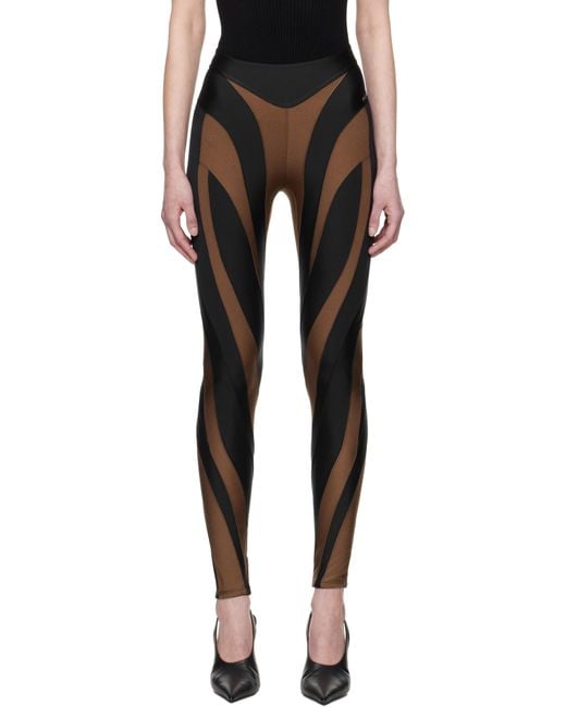 Mugler レディース ブラウン＆ブラック Shiny Lycra レギンス