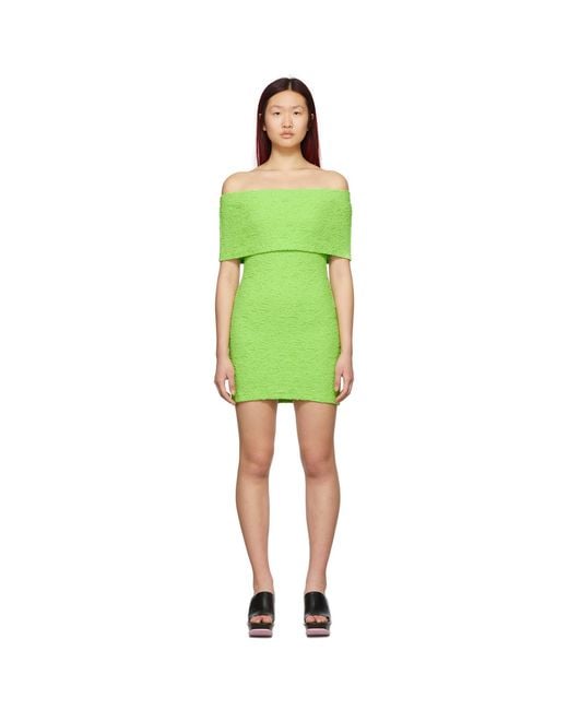 MSGM Green Crinkle Embossed Strapless Dress