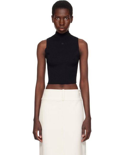 Courreges ブラック Light Rib モックネック クロップド トップス Black
