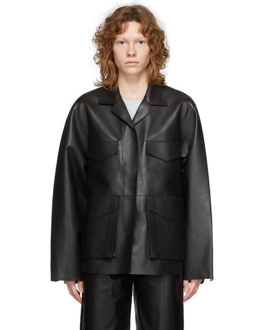 Totême Black Leather Army Jacket Lyst Canada