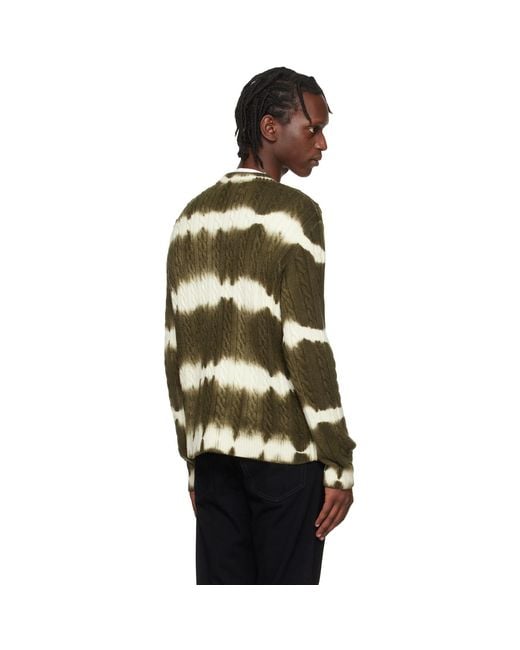 Off-White c/o Virgil Abloh Black Khaki & Off Stamp Cable Knit Crewneck Sweater for men
