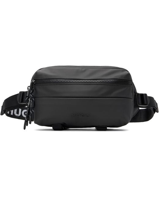 HUGO Black Bonded-Logo Belt Bag for men