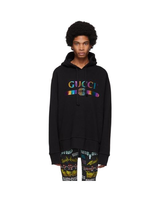 Gucci Black Rainbow Logo Hoodie for men