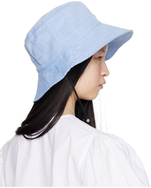 Ganni Blue Chin Strap Denim Bucket Hat