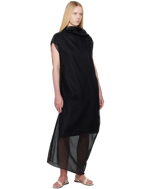 Carven Black Sheer Scarf Organdie Maxi Dress
