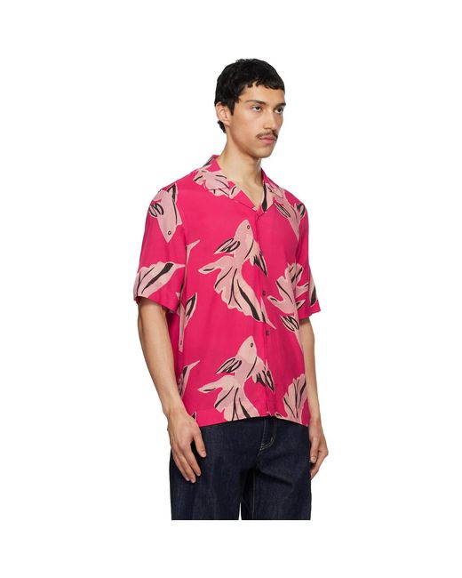 Paul Smith Pink 'Le Peche Fish' Print Viscose Shirt for men