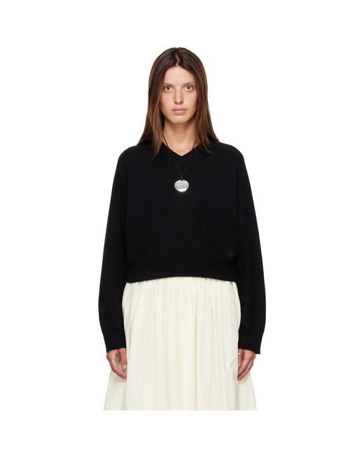 Loulou de Saison Black Anzor Lds Cashmere V Neck Sweater