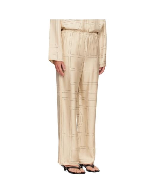 Totême Natural Off- Monogram Silk Pj Lounge Pants
