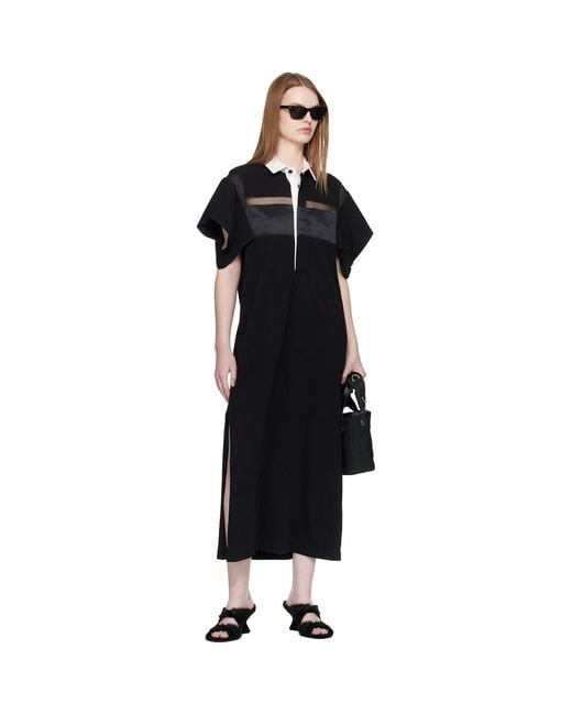Sacai Black Cotton Jersey Midi Dress