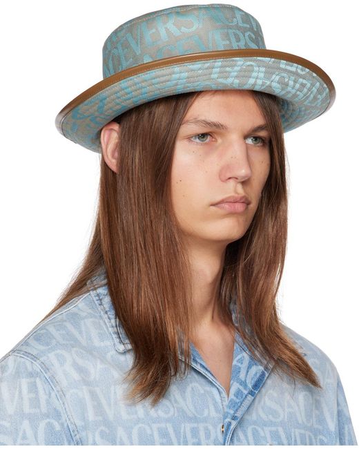 Versace Blue Allover Bucket Hat for men