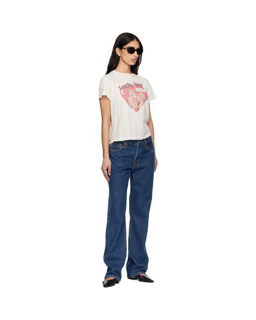Re/done Blue Off- Classic 'Lucky You' T-Shirt