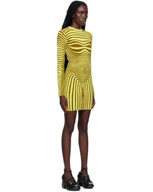 Jean Paul Gaultier Yellow Morphing Stripe Long Sleeve Sweater Dress