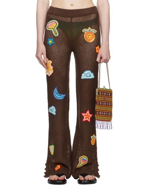 Casablanca Brown Motif Crochet Trousers