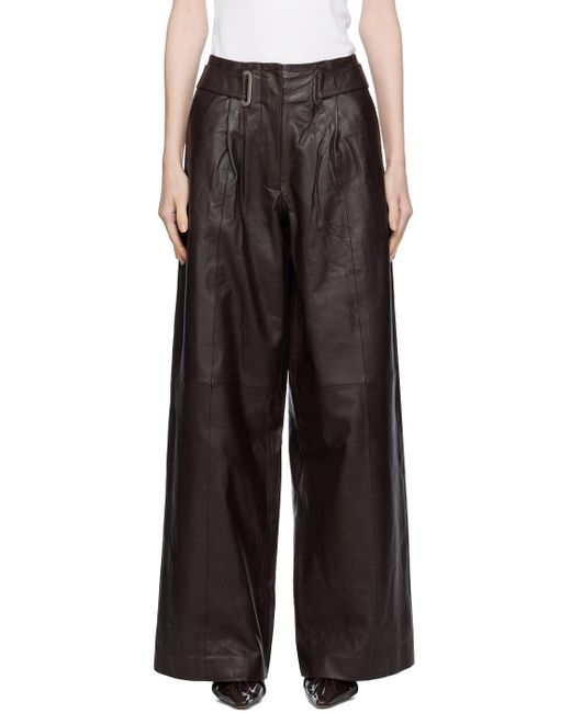 Pantalon brun en cuir à œillets REMAIN Birger Christensen en coloris Black