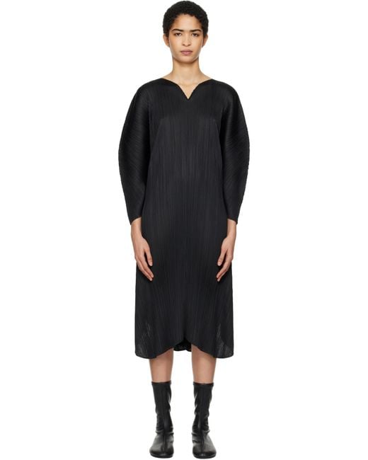 Pleats Please Issey Miyake Black Wormhole Midi Dress