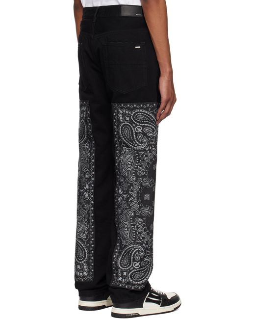 メンズ Amiri ブラック Bandana ジャカード パネル ストレートジーンズ Black
