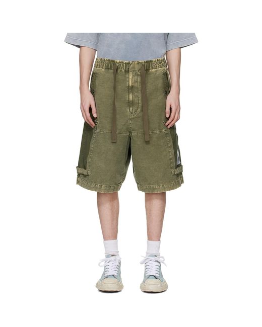 Maison Mihara Yasuhiro Green Khaki Cotton Satin Cargo Shorts for men