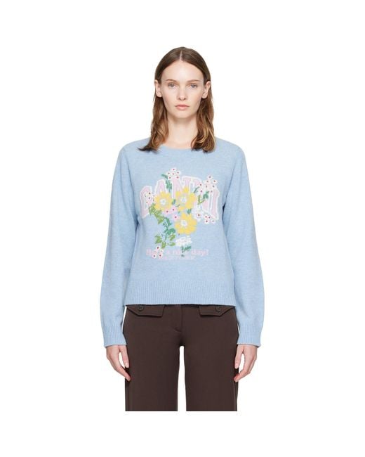 Ganni Blue Flowers Sweater