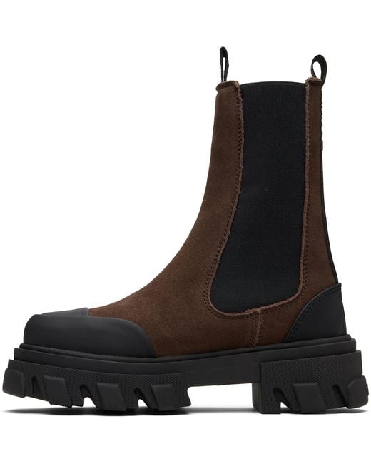 Ganni Brown Cleated Mid Chelsea Boots