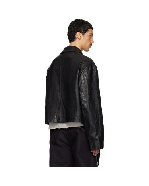 Rick Owens Black Temple Heizer Mac Leather Jacket for men