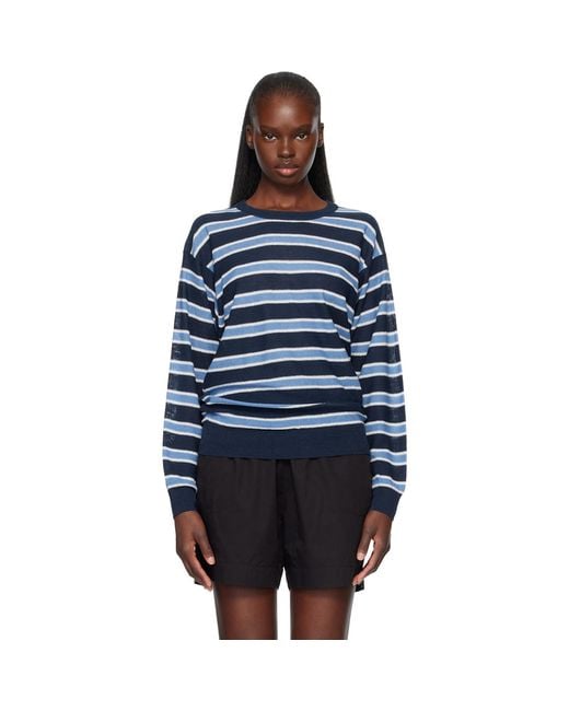 NOTHING WRITTEN Blue Stripe Round Pullover Sweater