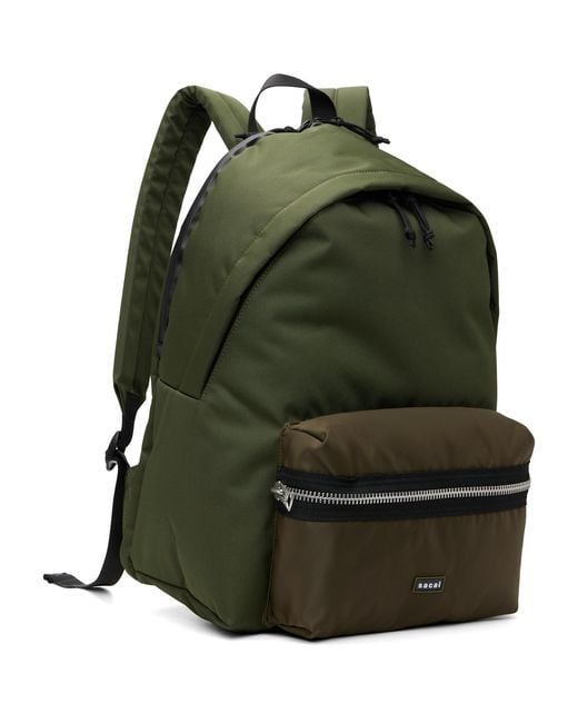 Sacai Green Khaki Pocket Backpack for men
