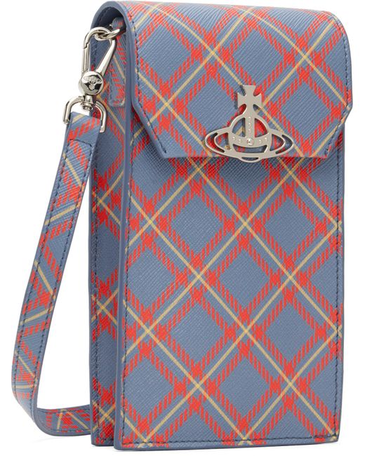 メンズ Vivienne Westwood ブルー＆オレンジ スマホショルダー Blue