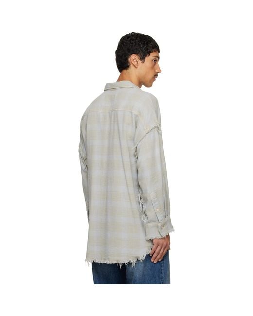 R13 Gray Shredded Seam Drop Neck Shirt for men
